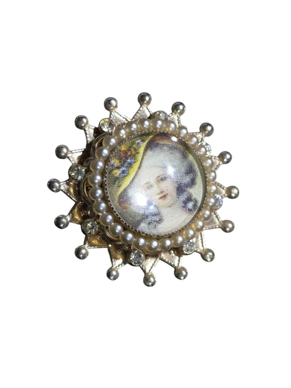 Vintage 1940's Coro Bubble Glass 18th Century Woman Portrait Brooch, EVC